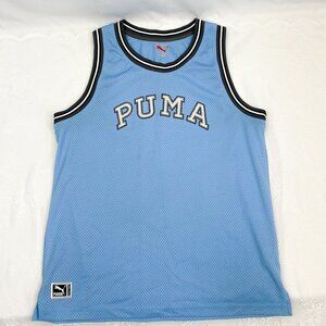 vtg 90s PUMA Men's Basketball Jersey Baby Blue Throwback